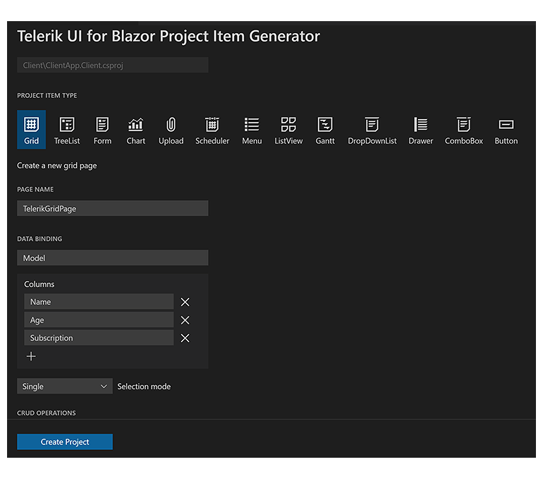 Blazor脚手架公司的Telerik UI