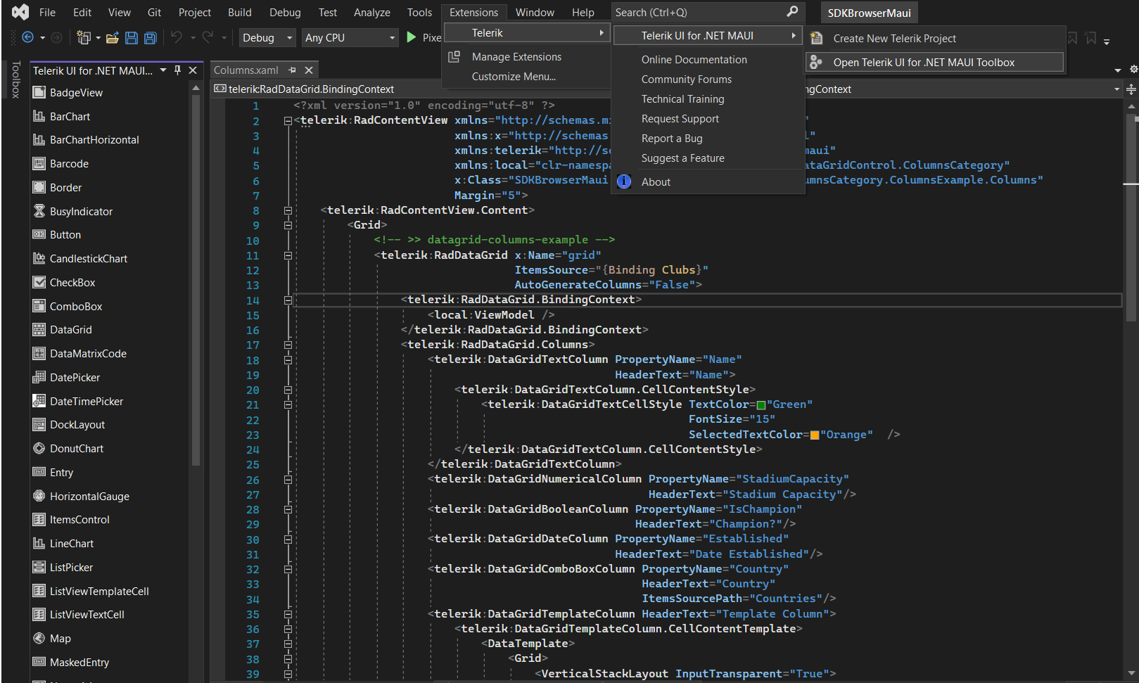 Telerik VS Extension with .NET MAUI VS Toolbox