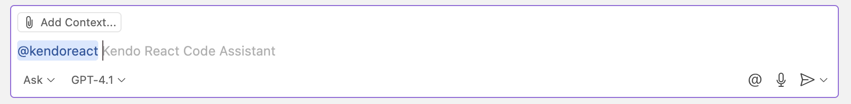 KendoReact AI Code Assistant awaiting prompt