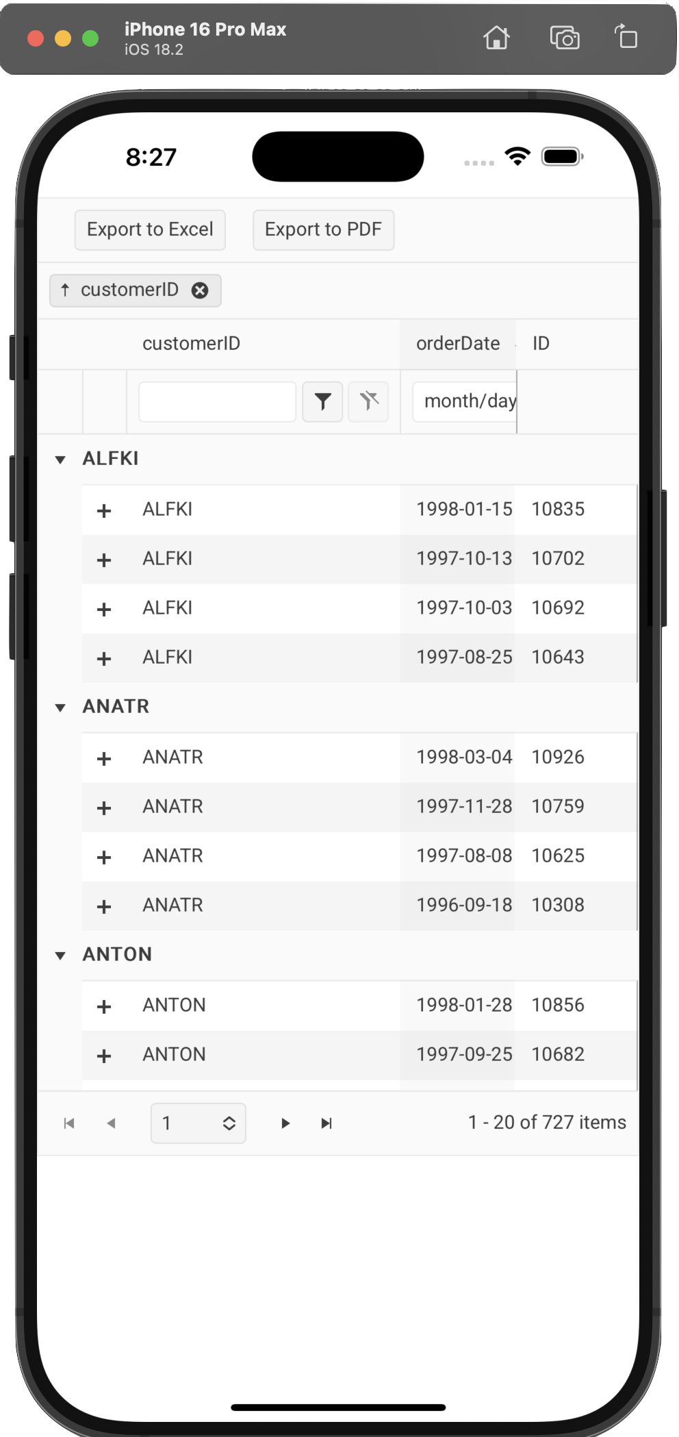 React Grid on iPhone