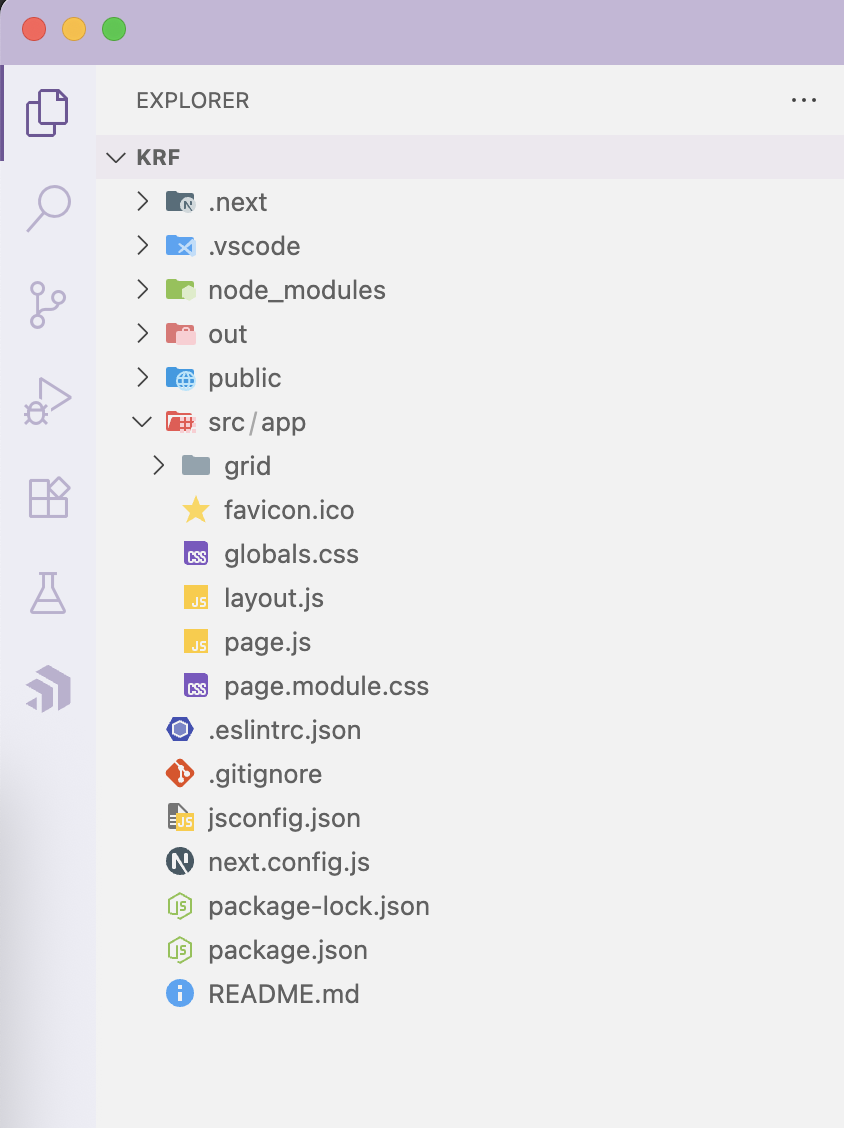 File structure witih next, vscode, node modules, etc.