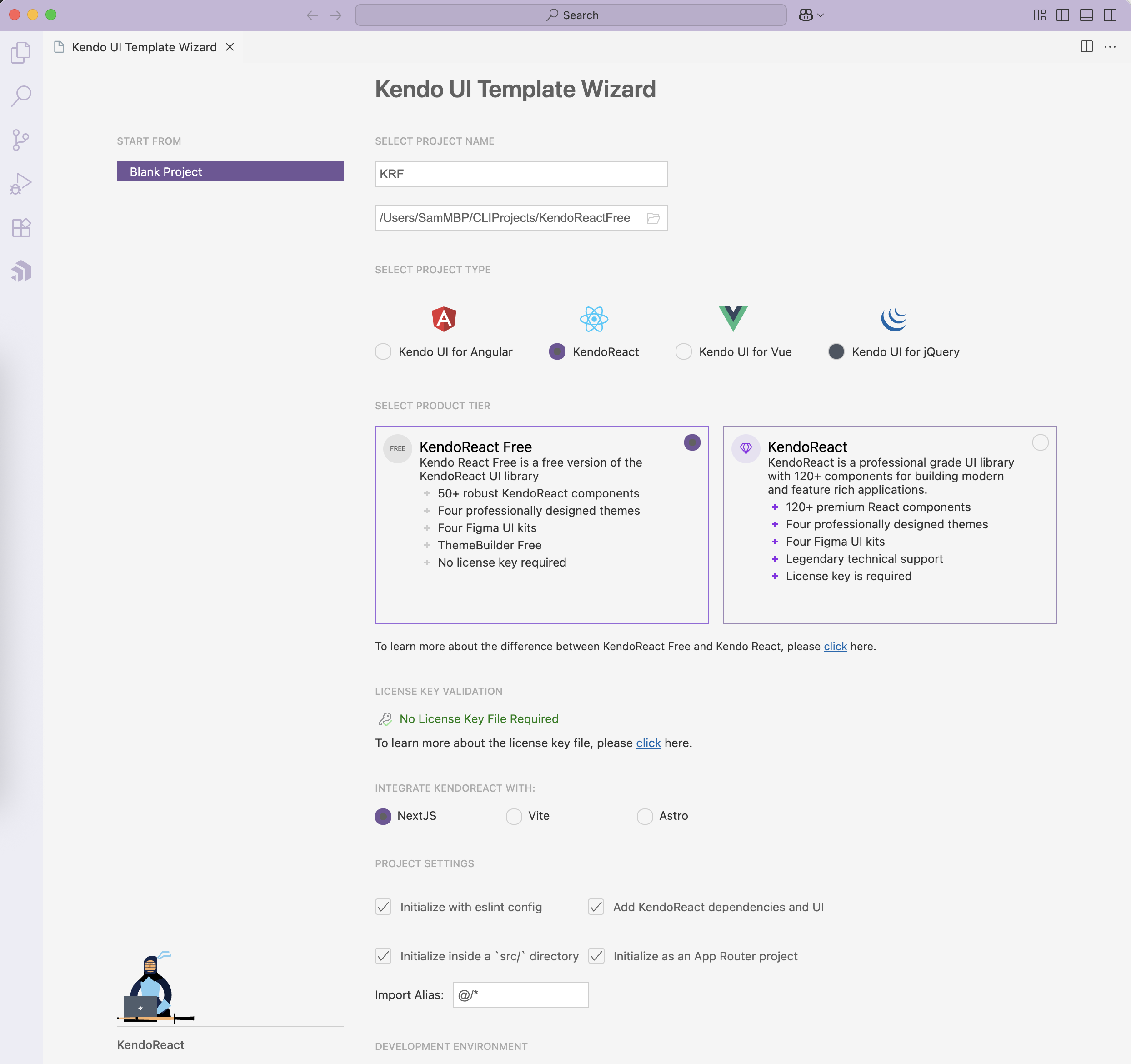 Kendo UI Template Wizard - KendoReact Free, Next.js