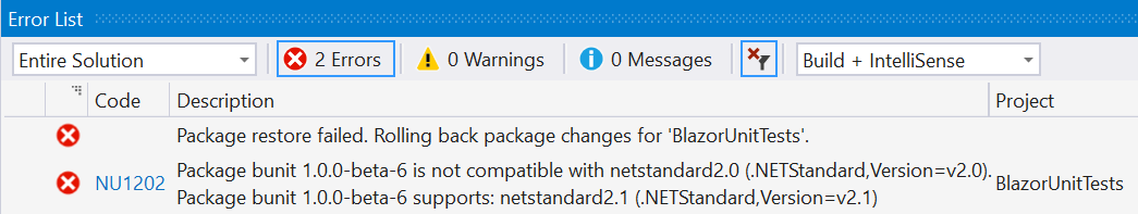 Error bUnit NuGet installation Error bUnit NuGet installation