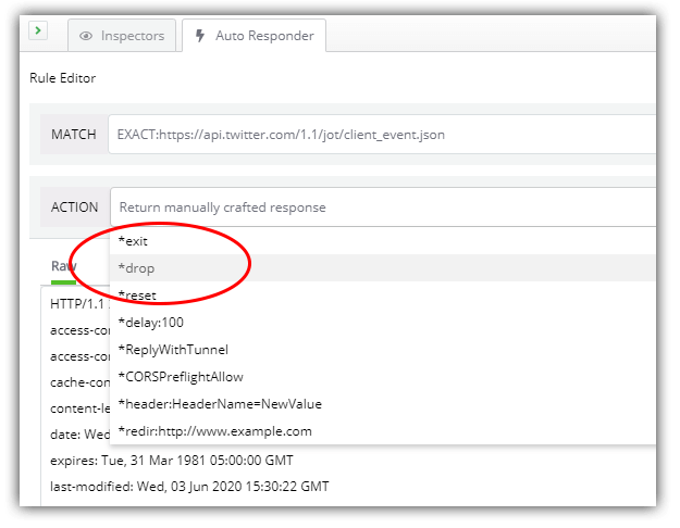 drop connection action drop connection action