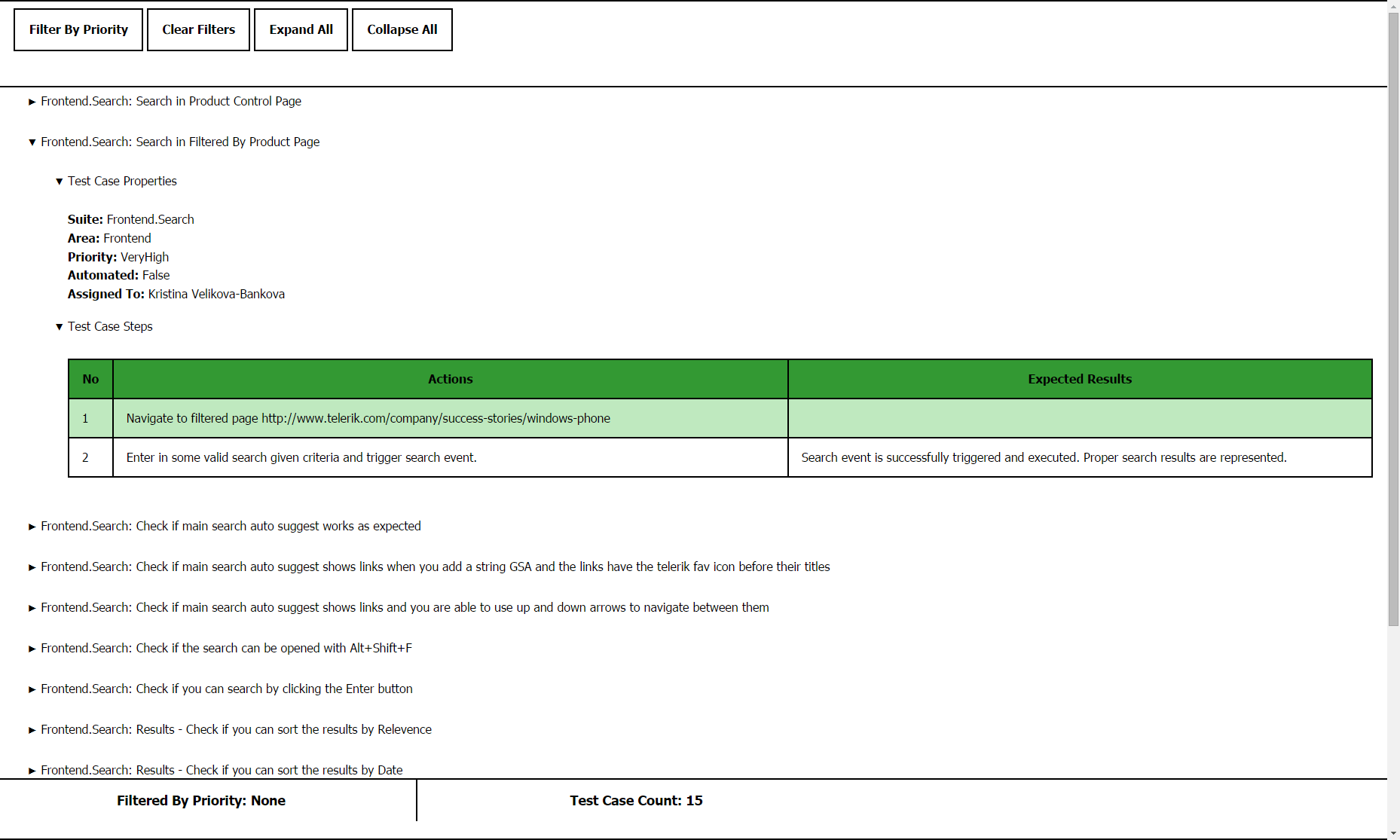 test case reporting test case reporting
