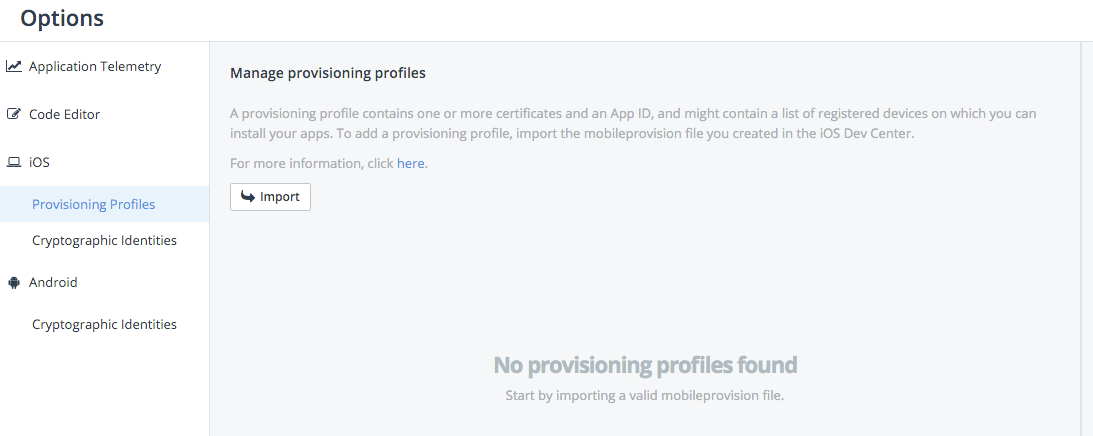 appbuilder import provisioning profile