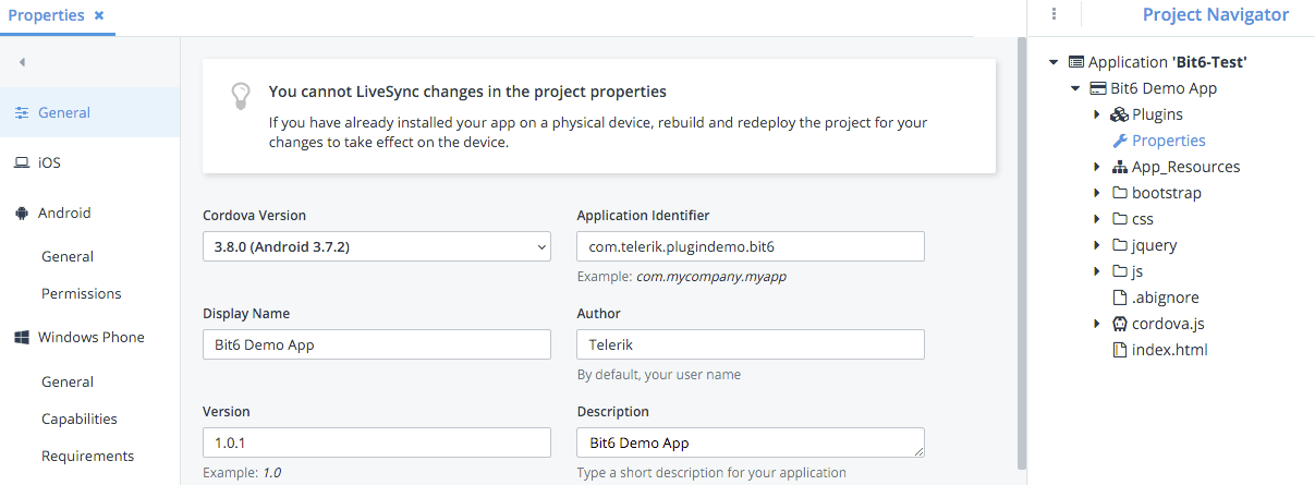 appbuilder project properties