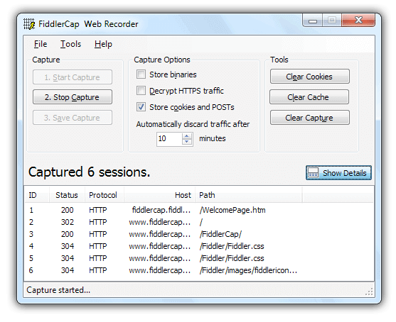 fiddlercap screenshot fiddlercap screenshot