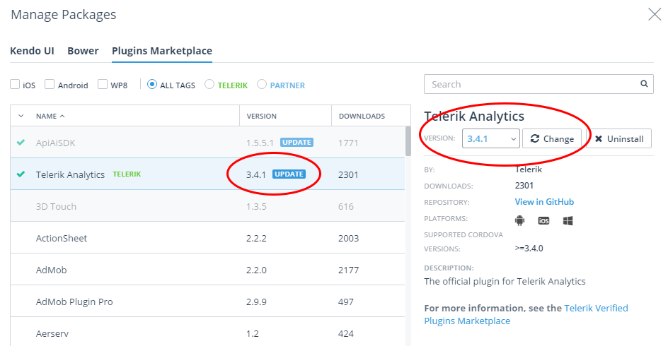 updating cordova marketplace plugins