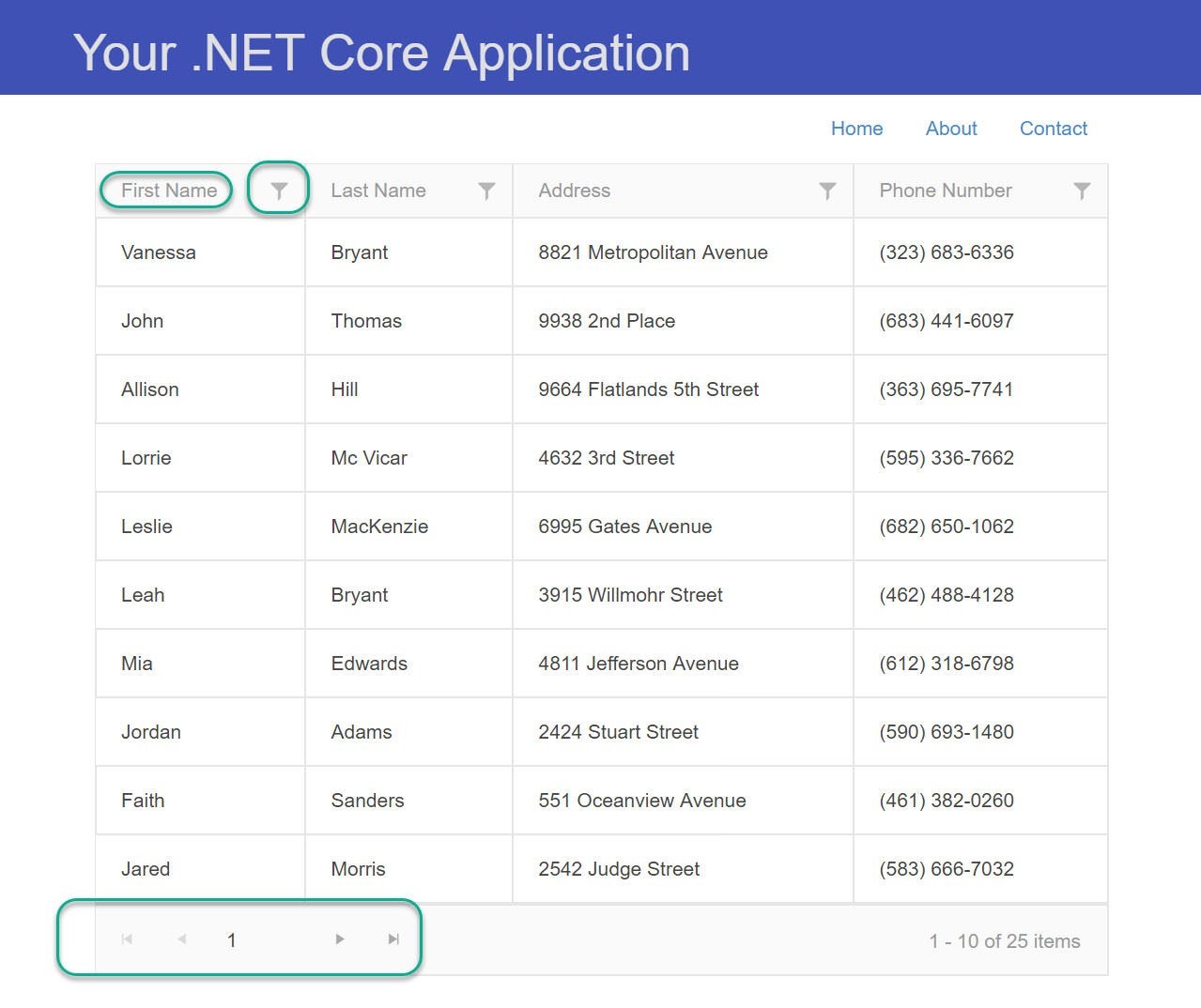 GenFu .NET Core Table with Kendo UI