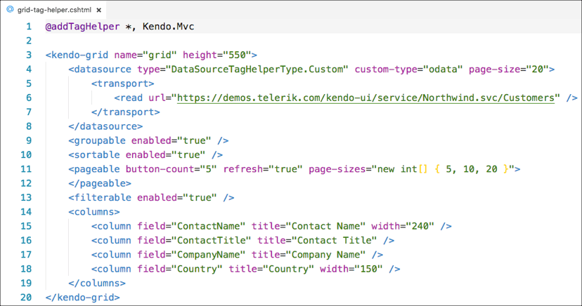 Telerik UI for ASP.NET Core Grid Tag Helper