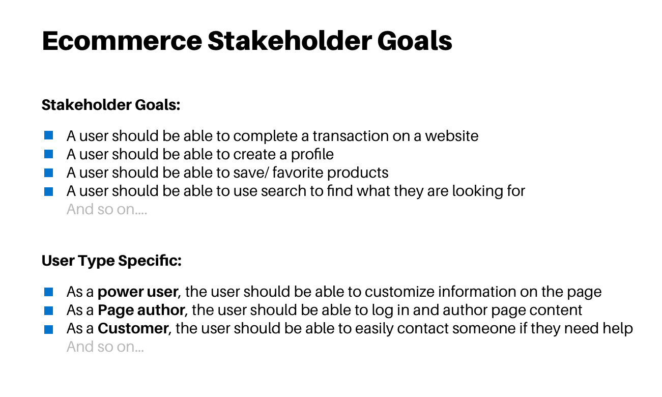 a list of stakeholder goals