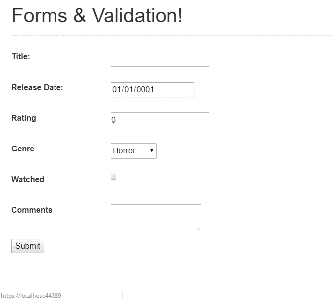 Forms and Validation Example