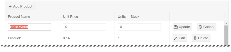 Telerik UI for Blazor Grid with Inline Editing Telerik UI for Blazor data Grid with first row in edit mode