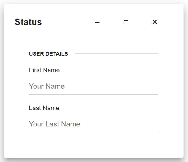 Telerik UI for Blazor Window Component A Telerik UI for Blazor Window component with two inputs listed internally to edit first and last names