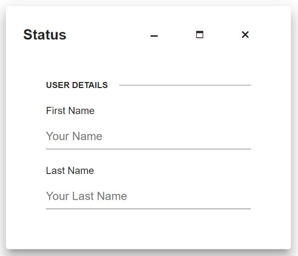 A Telerik UI for Blazor Window component with two inputs listed internally to edit first and last names