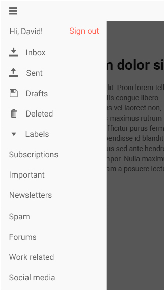 UI for MVC & Core Drawer Widget UI for MVC & Core drawer widget expanded in modal mode