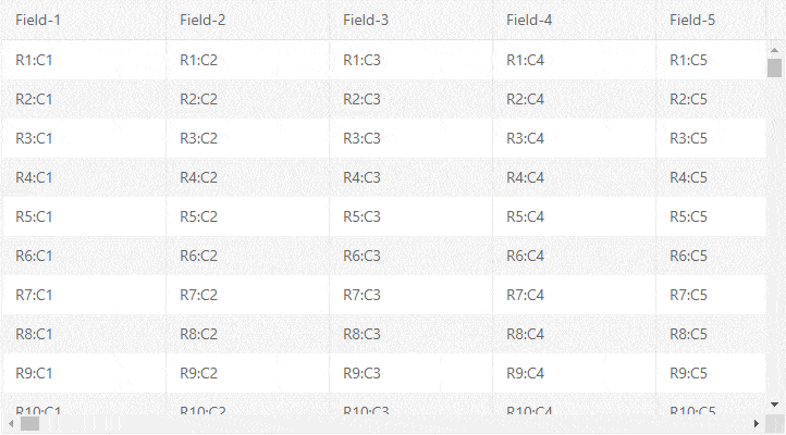KendoReact Data Grid with Column and Row Virtualization Animated gif showcasing the KendoReact Data Grid with Column and Row Virtualization enabled