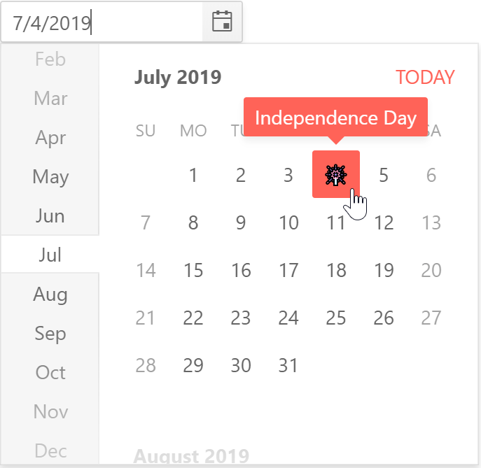 KendoReact DatePicker with Tooltips appearing when highlighting dates with the custom calendar