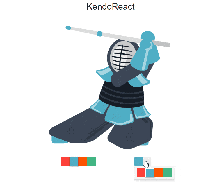 r3-2019-KendoReact-ColorPicker-770px KendoReact ColorPicker component showcasing the palette selection feature in a drop down