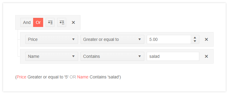 Kendo UI jQuery Filter Component with Custom Operator The Kendo UI jQuery Filter component with custom operators per field as well as a preview of what the filter looks like