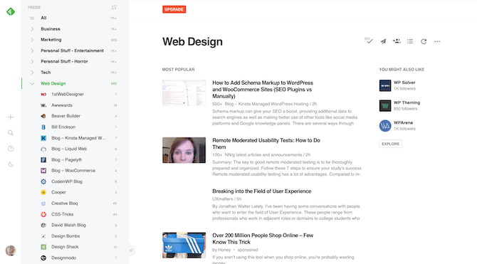 A look inside Feedly and how to aggregate web design news from favorite sources in one place. Users can look at all relevant news at once or read stories from specific web design websites.