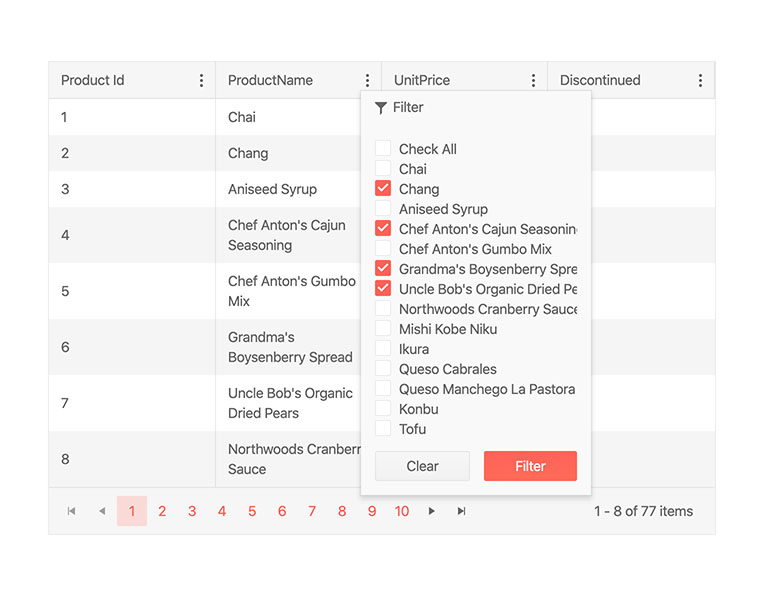 KendoReact Grid with Checkbox Filtering KendoReact Grid with Checkbox Filtering