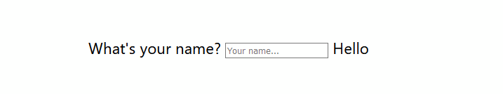 Vue example showing how typing a name changes the greeting