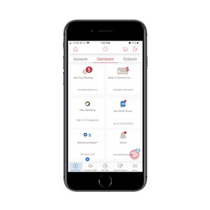 bankofamerica-goals-driven-navigation Bank of America's banking app is well-organized, prioritizing the most common activities.