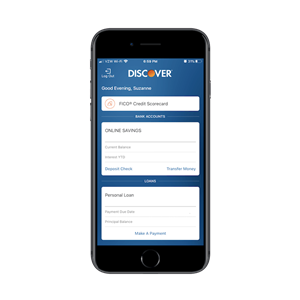 discover-accounts-dashboard The home screen for the Discover banking and loan app.