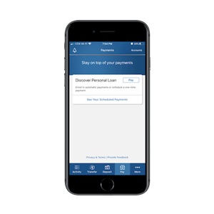 discover-calming-ui The Discover banking app presents a calm interface with relaxing blue and grey tones, ghost buttons and lots of open space.