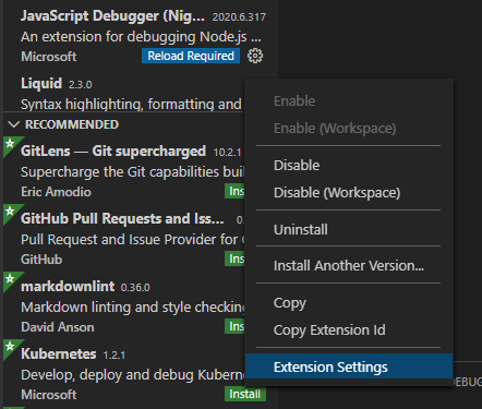 Javascript Debugger Extension Settings Javascript Debugger Extension Settings