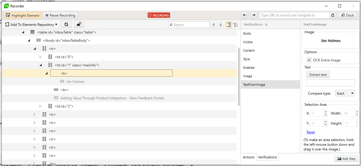 OCR Verification Based on TextFromImage Action in Step Builder