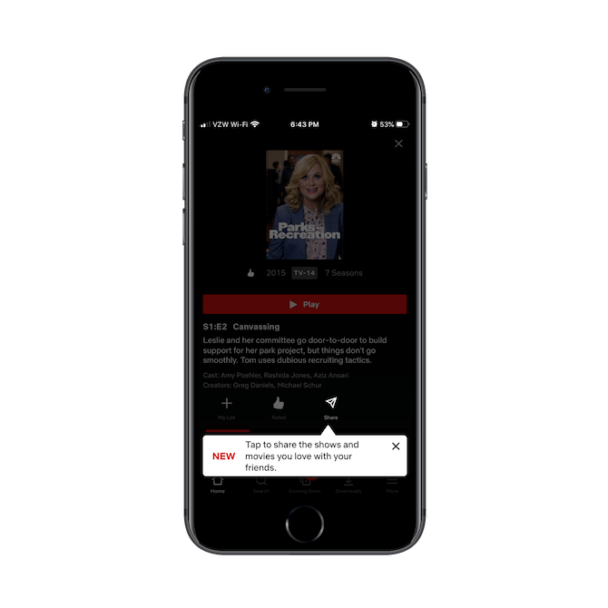 Netflix mobile app new feature allows users to share the shows and movies they love with friends, family, and connections. 