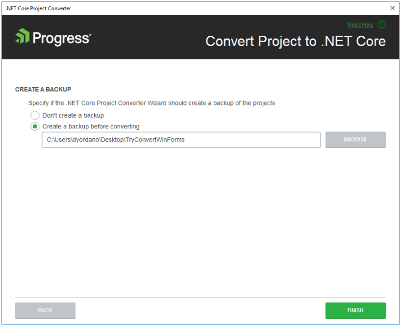 Telerik .NET Core Project Converter Wizard - Backup Creation