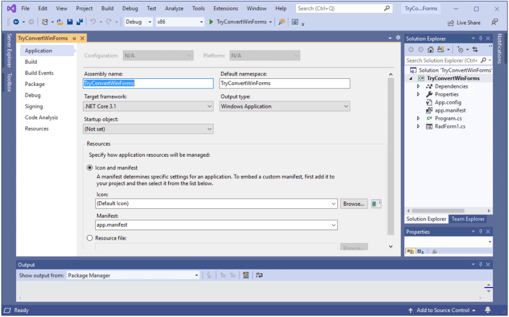 TryConvertWinForms Converted to .NET Core