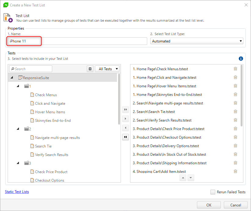 Create a test list Create a test list for each simulated device
