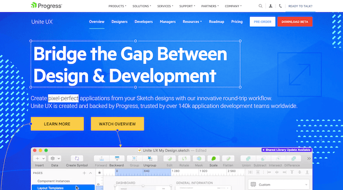 This is the home page for Unite UX, a collaboration software for designers and developers. Although the product is in beta, it’s designed with the top-of-funnel visitor in mind.