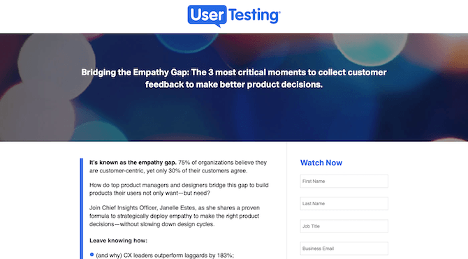 UserTesting drives highly qualified prospects from a LinkedIn ad to a distraction-free landing page for its free webinar.