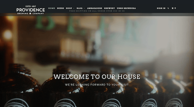 The Providence Brewing Company website in January 2020 educated visitors on their beers, brewery, and sold merchandise.