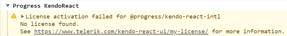 KendoReact License Key Warning KendoReact License Key Warning Message letting the user know they need a commercial license key