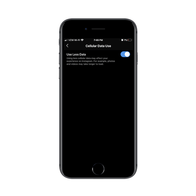 Instagram includes a “Cellular Data Use” settings for users. When turned on, users will consume less data through the app.