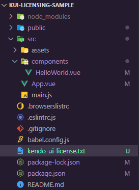 Kendo UI for Vue - License Project Structure