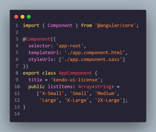 Kendo UI for Angular Licensing - App Component Code Kendo UI for Angular Licensing - App Component Code