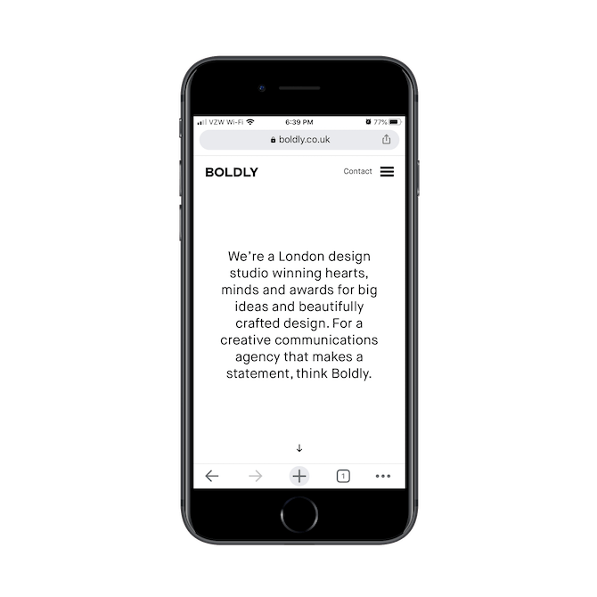 This is the minimally designed mobile website for London design studio Boldly.