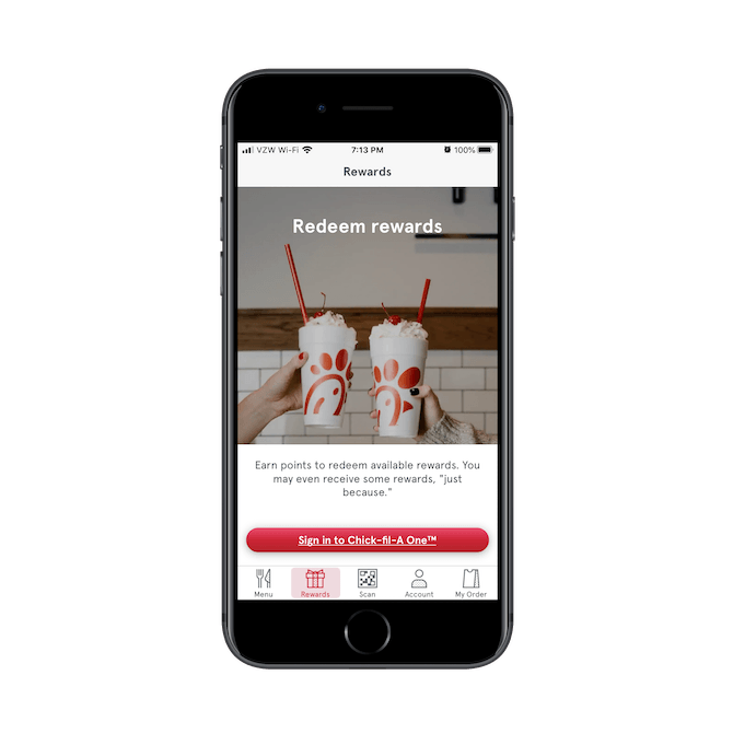 Chick-fil-A lets mobile app users — but not rewards program members — know all about the benefits of signing up with Chick-fil-A One.