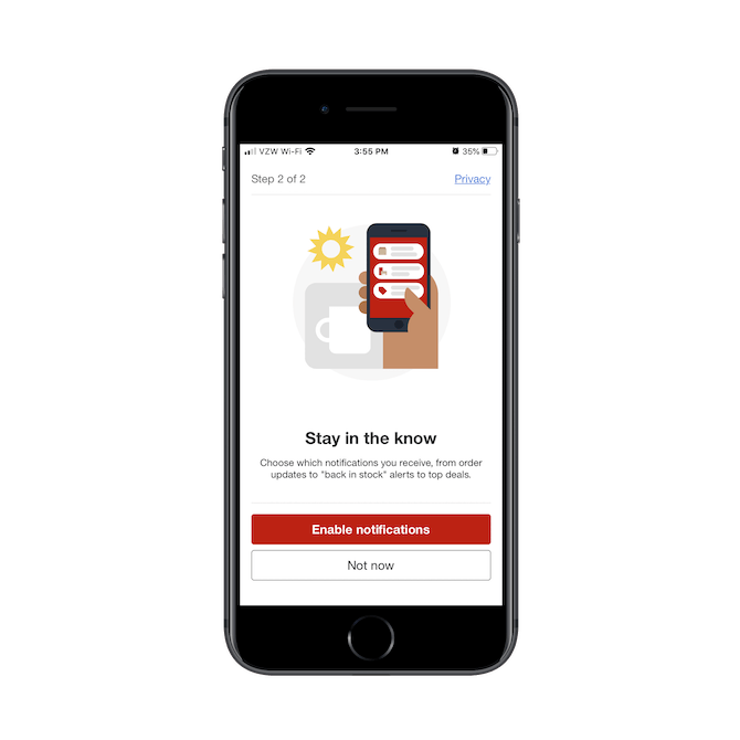 Target asks users if they want to ‘enable notifications’ during the mobile app onboarding process.