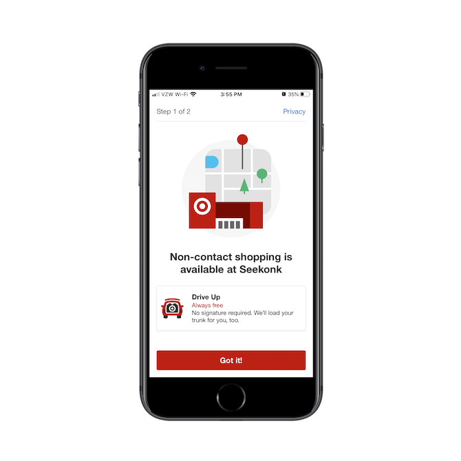 The Target mobile app lets users know that there are non-contact shopping options available at the Seekonk store.
