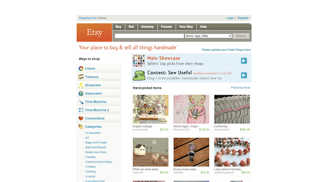 The Etsy website left beta and became a full-fledged product in 2007. The store wasn’t responsive, but it was modern and intuitively designed.