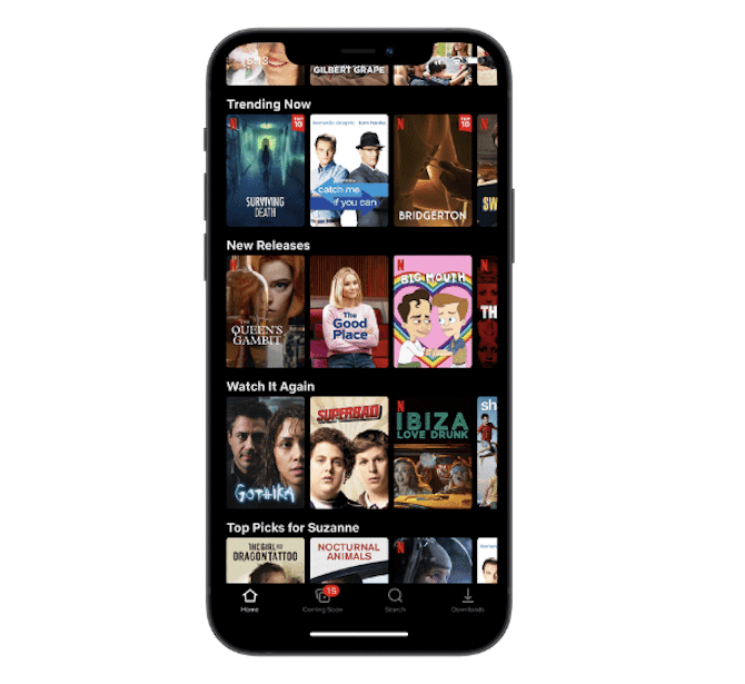 The Netflix mobile app includes a bright-red ‘N’ logo on each TV show or movie that belongs to it, like Stranger Things, Bridgerton and Queen’s Gambit.